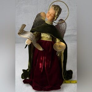 RARE Vintage GERMANY KOESTEL Wax Angel TREE TOPPER Velvet CANDLE Brocade 13" T